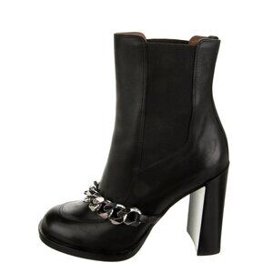 Black Leather Ankle Boots with Chain Detail